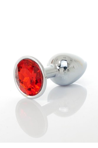 Metalowy stalowy sex korek analny z czerwonym kryształkiem