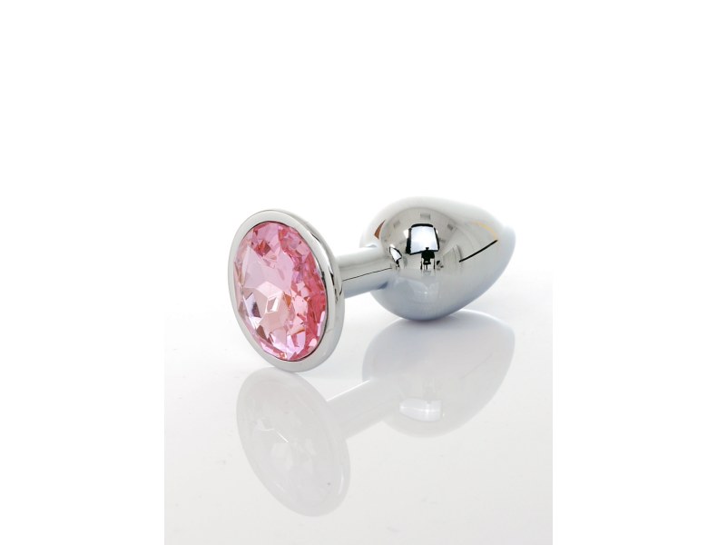 Metalowy stalowy sex korek analny z różowym kryształkiem