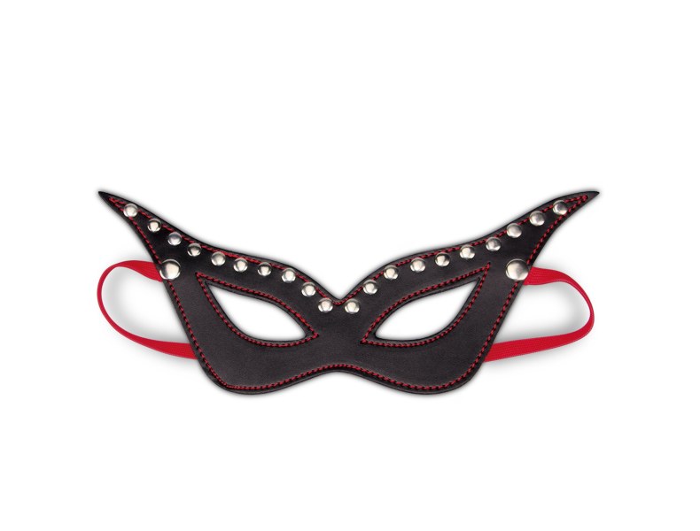 Czarna maska do sado maso BDSM z czerwona wstążką - 2