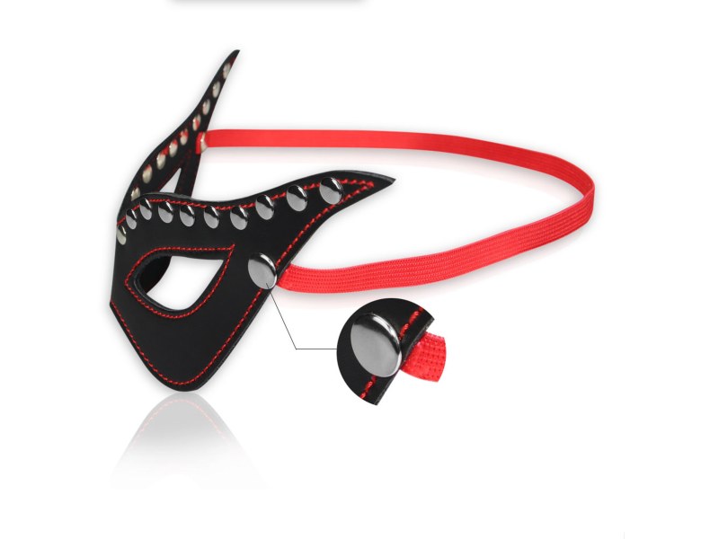 Czarna maska do sado maso BDSM z czerwona wstążką - 3