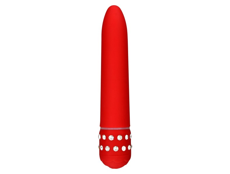 Klasyczny prosty wibrator gładki zdobiony 15 cm czerwony - 2